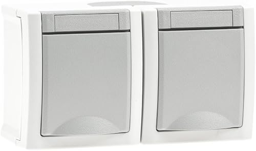 Voltking Aufputz Feuchtraum Steckdose 2-Fach waagrecht IP54, vorverdrahtet, Modell Pacific, grau - Cheap-Us