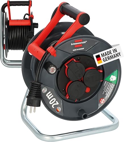 Brennenstuhl Garant V2 IP44 Kabeltrommel 20m outdoor (Made in Germany, 3 Schutzkontakt-Steckdosen mit erhöhtem Berührungsschutz, Spezialkunststoff) - Cheap-Us
