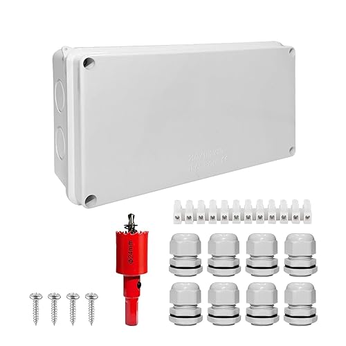 Segvi Wasserdicht ABS-Anschlussdose IP65 für Feuchträume, Oberflächenmontage, Maße 150 x 110 x 70 mm für Durchmesser 6-12 mm, mit 10 Kabelverschraubungen und 20 mm Lochsäge. - Cheap-Us