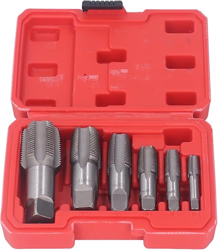 NPT Rohrgewindebohrer Set, 6 Stück gewindeschneider Rohrgewindebohrer Set Einschnittgewindebohrer 1 Zoll 3/4 Zoll 1/2 Zoll 3/8 Zoll 1/4 Zoll 1/8 Zoll, Neuschneiden Verstopften - Cheap-Us