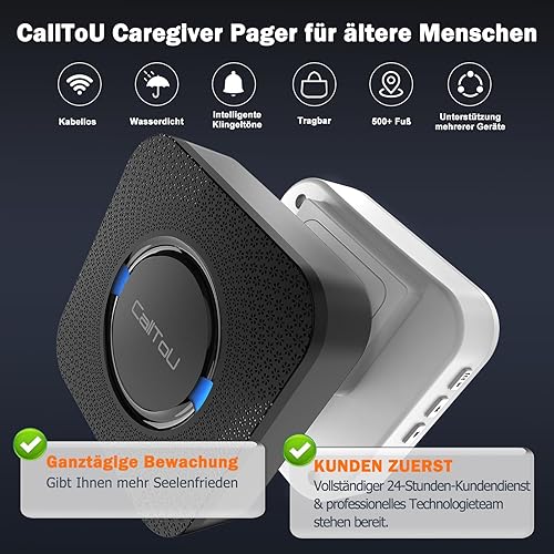 CalltoU Notrufknopf für Senioren/senioren Notruf/hausnotruf SOS notfallknopf 150M/500Ft Reichweite (4 Sender 2 Empfänger) - Cheap-Us
