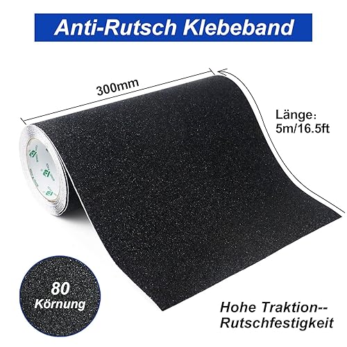 BOMEI PACK 400mm x 5m Schwarz Antirutsch Treppe Skateboard Griptape Klebeband, Starkes Zugband, rutschfeste Sicherheits-Stufe, rutschfeste Sicherheits-Stufen für drinnen und draußen - Cheap-Us