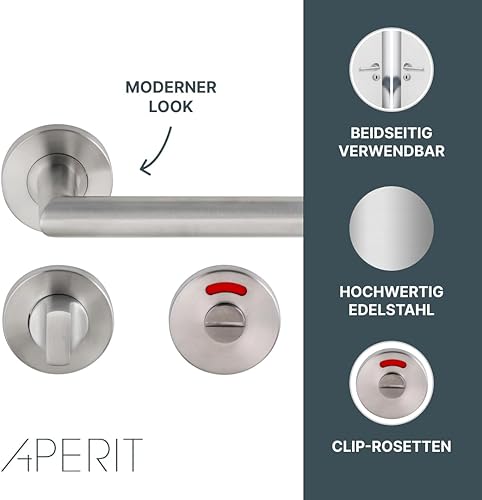 Aperit 49.203.03 Türgriffe: Profi Türbeschlag T-Modell - EN1906 Klasse 3 - Türklinken Paar mit WC Verriegelung - Drückergarnitur/Türdrücker für innentüren, rund, Edelstahl matt - Cheap-Us