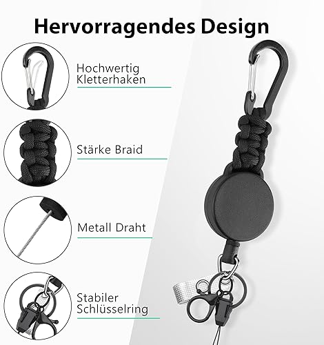 EOTW Schlüsselanhänger Ausziehbar,2 Stücke Schlüsselband Einziehbarer Ausweis mit 60cm Ausziehbar Stahlseil,Karabinerhaken Schlüsselring für Schlüssel, Gürtelclip und Kartenhalter,Schwarz + Blau - Cheap-Us