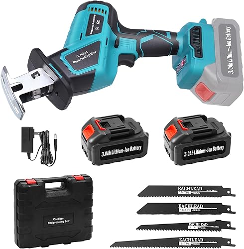 Yofuly Akku Säbelsäge mit 2x 3000mAh Akku und Ladegerät, 21V Elektrisch Fuchsschwanz Säge Reciprosäge Kompatibel mit Makita Akku, 3000SPM 6 Variabler Drehzahl Universalsäge für Holz und Metall - Cheap-Us