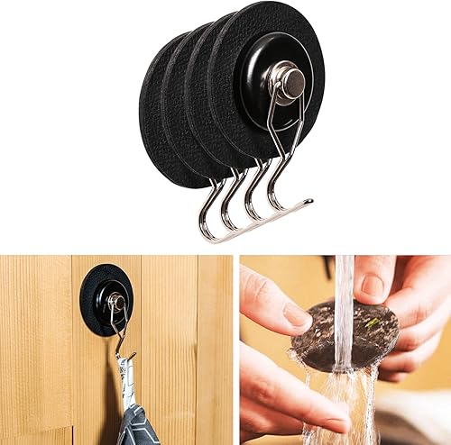 silwy® Bundle Magnet-Haken The ONE bestehend aus 4 Haken inkl. 4 Metall-Nano-Gel-Pads in 7,5 cm Black - nie Wieder Bohren oder Schrauben - flexibel einsetzbar - Cheap-Us