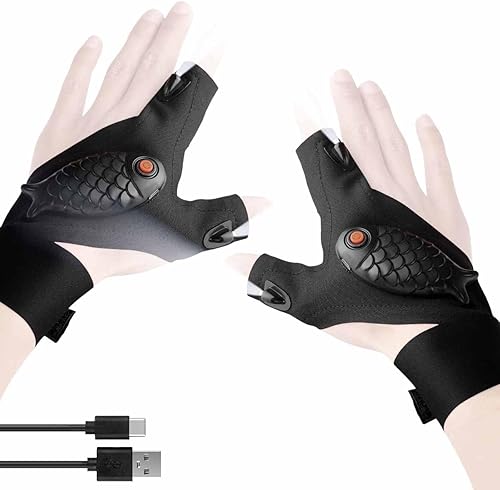 WASAGA LED-Handschuhe mit Lichtern, Wiederaufladbares Fingerlicht zum Angeln Reparatur Notfall, Taschenlampenhandschuh Geburtstagsgeschenk & Geschenk für Männer oder Frauen - Cheap-Us