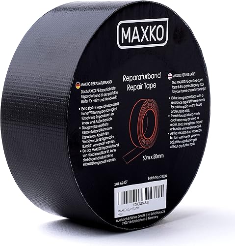 MAXKO Panzertape Schwarz Gewebeband - 50m x 50mm - Gaffa Tape - Panzerband Duct Tape Gewebeklebeband - 50m Klebeband Schwarz - Gaffer Tape Schwarz - Textilklebeband - Cheap-Us
