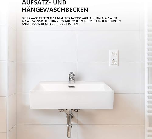 VILSTEIN Keramik Waschbecken Hängewaschbecken Aufsatzwaschbecken Waschtisch rechteckig eckig weiss ca. 50 cm - Cheap-Us