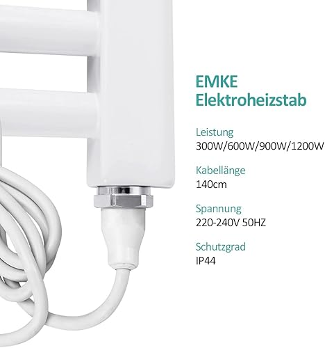 EMKE Heizstab für Badheizkörper 600W, Heizstab aus Edelstahl für Heizkörper Handtuchheizkörper Handtuchwärmer Elektrisch, Heizelement mit Stecker und Schalter Weiß - Cheap-Us