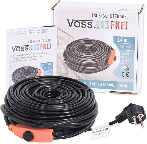 14m Frostschutz Heizkabel mit Knopf-Thermostat VOSS.eisfrei, 230V, Heizleitung Zum Schutz von Wasserleitungen und Weidetränken - Cheap-Us