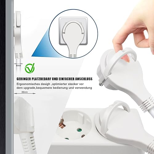 EXTRASTAR Steckdosenleiste 3-Fach, Flachstecker Mehrfachsteckdose mit Save Energy-Schalter, Flacher Stecker mit 1.5m Kabel, IP20, 16A, 3680W, Weiβ - Cheap-Us