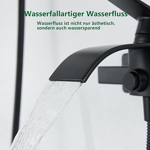 Kelleria Badewannenarmatur - Wasserfall Design Wasserhahn Badewanne, Messing Mischbatterie mit Druckschalter für Wanne und Dusche Einhebelmischer, Infache Montage Inkl Zubehö, Schwarz - Cheap-Us