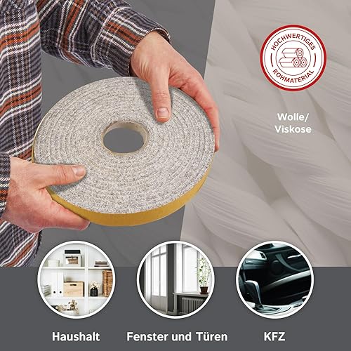 The Felt Store 6 m Filzband selbstklebend 10 mm breit, 2 mm dick, grau - vielseitiger Filzstreifen, Klebefilz Ideal als Dichtungsband für Fenster - Cheap-Us