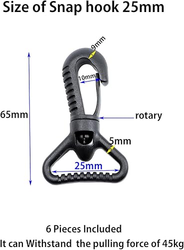 BAIWOAK Kunststoff Snap Hooks,20mm, 25mm, 32mm, 38mm, 50mm Kunststoff Swivel Snaphook Push Gate Clip Rotary Snaphook Drehen Klaue Snap Clip Schnalle Verschluss Haken für Gurt, Schwarz - Cheap-Us