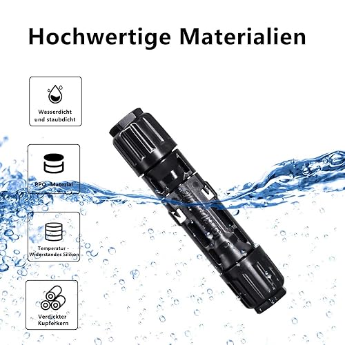 Witproton Solar Stecker 10mm2 8AWG, PV Stecker, Solar Photovoltaik Stecker IP68 1500V Vollverzinntes Kupferklemme Schwarz 5 Paare (10mm²) - Cheap-Us