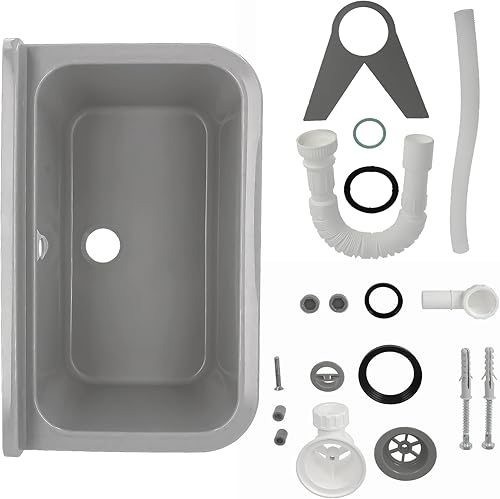 Waschbecken Spülbecken Ausgussbecken Waschtrog Becken 55x34x21cm Grau Gewerbe Waschraum Garten Garage Keller Werkstatt Waschküche Waschtisch Außenwaschbecken Gartenwaschbecken - Cheap-Us