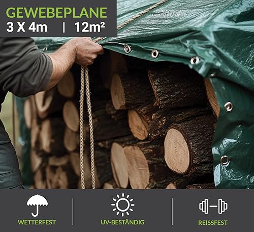 Colorus Abdeckplane Gewebeplane 48m² | Grün 6 x 8 m | Gewebe- Abdeckplane wasserdicht Gartenmöbel | Wetterschutzplane | Plane mit Ösen | Abdeckplane Holz | Ösenplane | Bootsplane | Allzweckplane - Cheap-Us