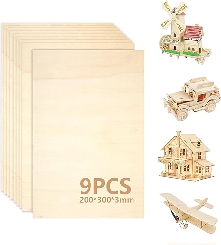 (9 Stück) Sperrholzplatte 3mm, 300 x 200 mm (+/- 0,5 mm), Multiplex platte aus hochwertigem Holz, Perfektes Laser holz für Laubsäge, Brandmalerei, Laserschnitt und CNC Router. - Cheap-Us
