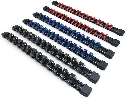 ACEBON 6-tlg Aufsteckschienen-Set für Steckschlüssel-Einsätze | mit 86 Clips | für Einsätze 6,3 mm (1/4'), 10 mm (3/8'), 12,5 mm (1/2'), Steckschlüssel-Organizer - Cheap-Us