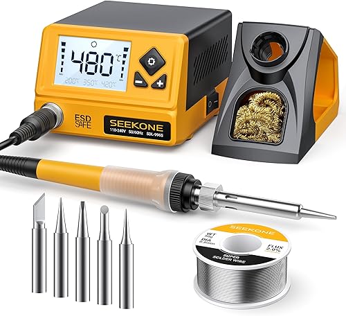 SEEKONE Lötstation 60W, Profi Lötkolben Einstellbare Temperatur 200℃-480℃ mit LCD Displayanzeige, Digitale Lötkolbenstation mit 5 Lötspitzen, °C/°F Umrechnung, Standby Funktion, Power-On Speicher - Cheap-Us