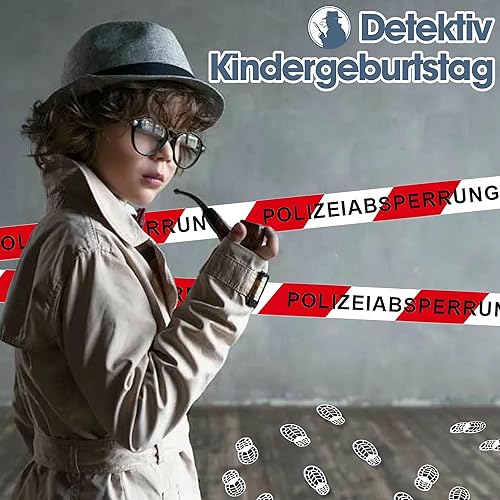 Lichtfroh Polizei Zubehör für Kinder, 3-Farben Absperrband + Fußabdruck Set - 10m x 3 Rollen, 7cm breit - für Krimibingo, Kinderpartys, Sicherheitsabsperrung - Cheap-Us