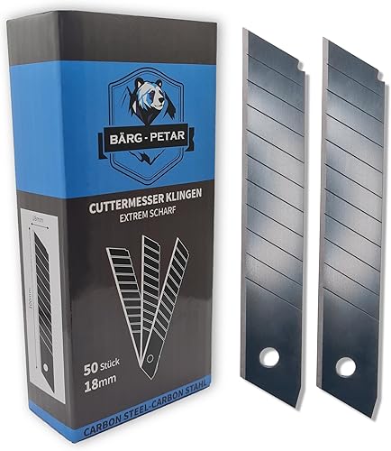BÄRG-PETAR 50x Cuttermesser Klingen Schwarz 18mm Abbrechklingen - Teppichmesser Tapeziermesser Klingen - Ersatzklingen Karbon Carbon Black – Cutter Messer Klingen - Extrem Scharf - Cheap-Us