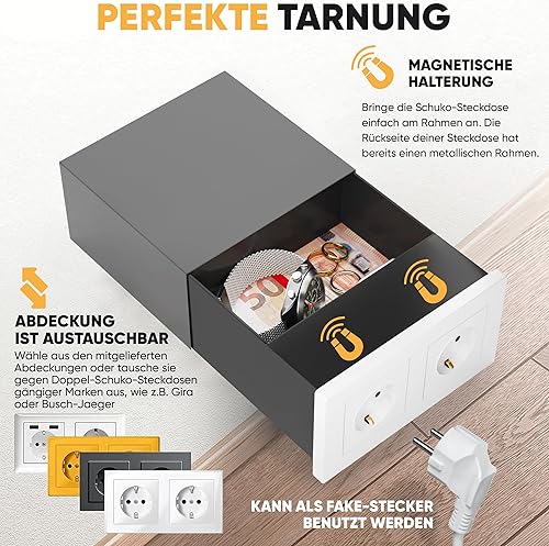 Elder Welder® Steckdosen Safe Tresor | kompatibel mit jeder Schuko Doppelsteckdose | Mini Safe mit Schlüssel als Geldversteck, Geheimfach & Geheimversteck | Steckdosen Tresor - Cheap-Us