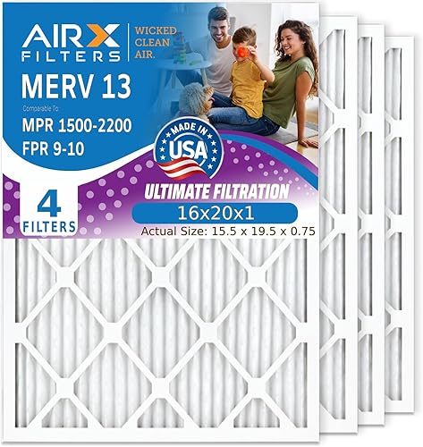 AIRX FILTERS Wick saubere Luft. 16 x 20 x 1 Luftfilter MERV 13, elektrostatisch, plissiert, Klimaanlagenfilter, 4 Stück - Cheap-Us