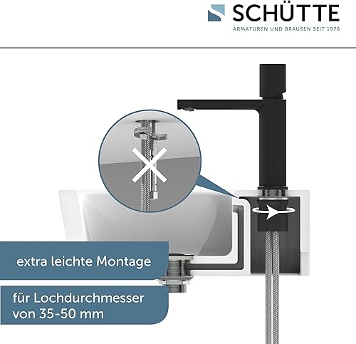 Schütte 33616 NEW YORK Waschtischarmatur mit Ablaufgarnitur, Mischbatterie mit Pop-Up Ventil, Badarmatur Waschbecken, Einhebelmischer Badezimmer, Wasserhahn Bad, Schwarz - Cheap-Us