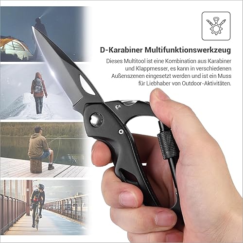 BEEK Klappmesser mit Karabiner, Camping Zubehör, EDC Multitool Werkzeug, Geschenke für Männer, Schlüsselanhänger Messer, Outdoor Messer, Gurtschneider, Taschenmesser - Cheap-Us