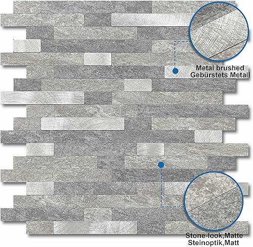 M MOFIT 3d Selbstklebende Fliesen Fliesenaufkleber Wandfliese Küche Mosaikfliesen Steinoptik Bad Wasserdicht(10 Matten,Zementgrau) - Cheap-Us