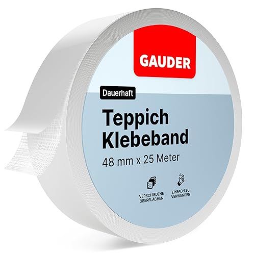 GAUDER Teppichklebeband (25 m) | Klebeband für Bodenbeläge, Treppenstufen und mehr | Teppichband doppelseitig für Renovierungsarbeiten - Cheap-Us
