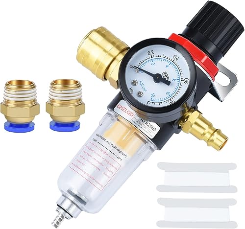 Druckluft Wartungseinheit Druckminderer 1/4', Druckluft Regler mit Wasserabscheider & deutsche Schnellkupplungen für Kompressor Filter - Cheap-Us