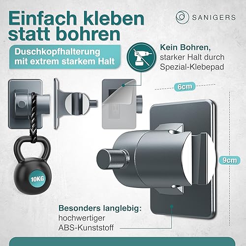 SANIGERS® Duschkopfhalterung ohne Bohren I EXTRA STARKER HALT I Duschhalterung ohne Bohren, Brausehalter ohne Bohren, Duschbrause Halterung ohne Bohren, Handbrause Halterung ohne Bohren (chrom) - Cheap-Us