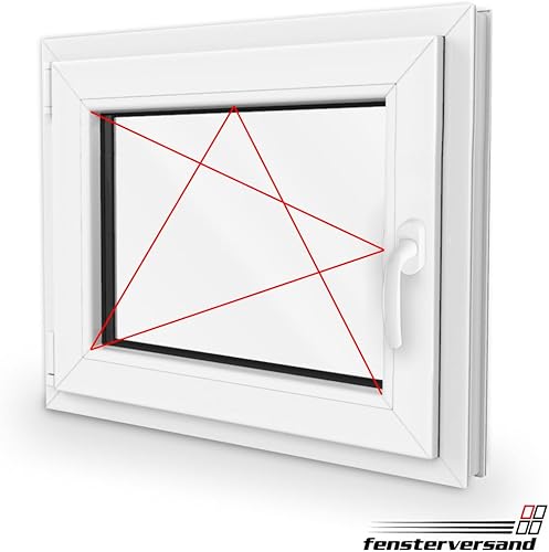 FENSTERVERSAND - Kellerfenster, Kunststofffenster Weiß - 2-fach Verglasung mit Klarglas - Dreh- & Kippfenster, hochwertig isoliertes Fenster 50x50 - DIN links - BxH: 500x500 mm, 70 mm Profil - Cheap-Us