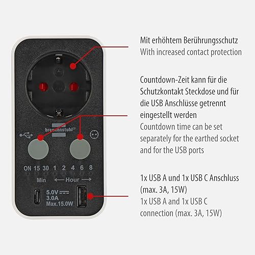 Brennenstuhl Steckdosenleiste Ecolor 4-Fach mit USB (Mehrfachstecker mit 2 USB-Ladebuchsen, Mehrfachsteckdose mit Schalter und 1,5m Kabel) weiß/schwarz - Cheap-Us