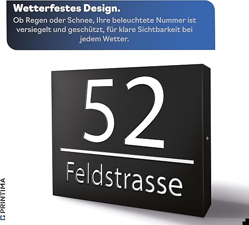 PRINTIMA Premium Gravur Personalisierter Hausnummer Anthrazit Beleuchtet Led Strom 230V, Hausnummernschild mit Dämmerungssensor |30x40cm, 6W /A++| Wasserdicht, Funktion trifft auf Qualität und Stil - Cheap-Us
