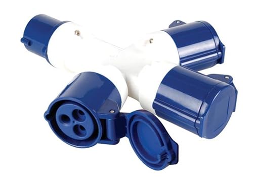Perel Stromverteiler, 16 A/230 V, 3500 W, CEE-Stecker auf 3 x CEE-Kupplung, für innen und außen, ABS, blau - Cheap-Us