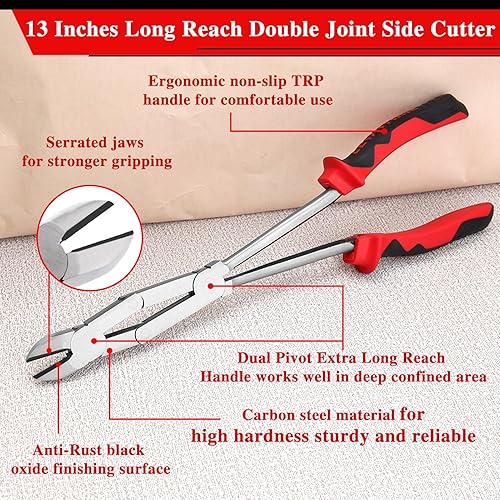 LEONTOOL Doppelgelenkzange, Doppelgelenk-Flachzange mit gezackter Backe, extra lange Reichweite, Compound-Action-Zange mit langer Reichweite, Flachzange für schwer erreichbare enge Räume - Cheap-Us