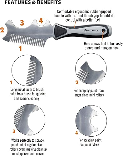 ROLLINGDOG 4-in-1 Malerpinselkamm Farbpinsel-Reinigungskamm, Bürstenwalzenreiniger-Werkzeug Farbroller Reinigungs Werkzeug für ausreichende Reinigung und Wartung Ihrer Pinsel und Walzen - Cheap-Us