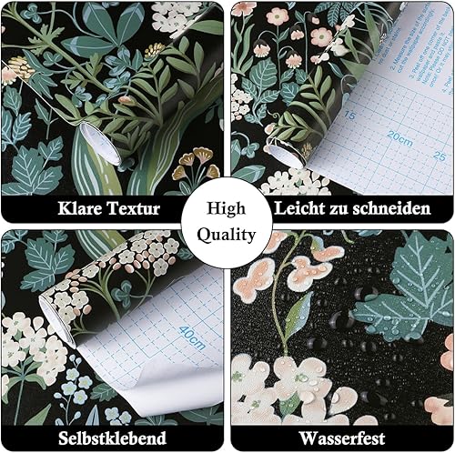LiKiLiKi Selbstklebende Tapete Grün Moderne Blumetapete Wanddeko Design Klebetapete 44 x 300 cm Wasserdicht Dekorfolie Klebefolie Möbel Deko Schränke Wohnzimmer Schlafzimmer - Cheap-Us