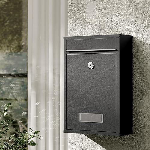 Wiltec Briefkasten anthrazit V2 Postkasten mit Namensschild, großem Briefschlitz und 2 Schlüsseln Wandbriefkasten aus pulverbeschichtetem Stahl - Cheap-Us