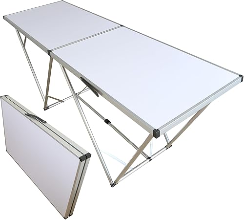 Beach & Pool LEMODO Tapeziertisch klappbar | Flohmarkttisch 198 x 60 cm | Multifunktionstisch bis 30kg Tragkraft | Bequem zu transportierender Koffertisch | Tapetentisch aus Aluminium und MDF - Cheap-Us