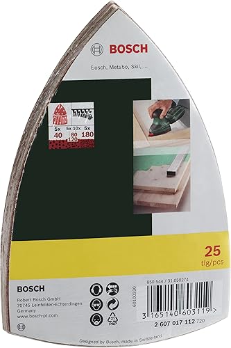Bosch Accessories Bosch 25tlg. Schleifblatt Set (für Holz, Spachtelmasse, Farben und Lacken, Körnung 40/80/120/180, 11 Löcher, 102 x 62.93 mm, Klett, Zubehör Multischleifer) - Cheap-Us