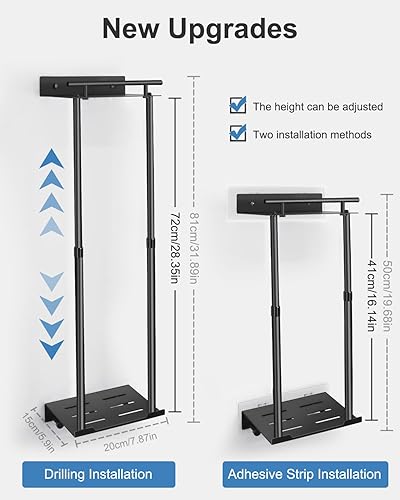 LIVEHITOP Handtuchhalter Ohne Bohren, Handtuchregal Handtuchstange Ausziehbar 41-72CM Gästehandtuchhalter Wand Schwarz mit Ablage Haken für Badezimmer - Cheap-Us