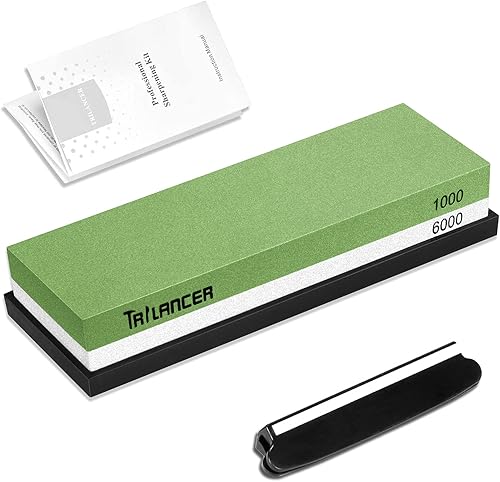 Trilancer Abziehstein Schleifstein 1000/6000, Doppelseitiger Wetzstein, Messerschärfer Wasserstein für Messer, mit Rutschfestem Halter Anleitung Schleifhilfe - Cheap-Us