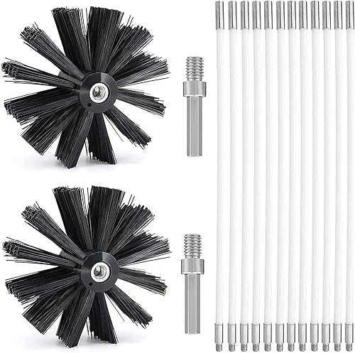 Kaminbürste Stange Set, Durchmesser 150mm Ofenrohrbürste, Schornsteinbürste Trockenrohr Kaminreinigungsstab Reinigungsbürste Kaminbürste enthält 12 Flexible Stangen 410mm, 2 Bürstenkopf Holzofen - Cheap-Us