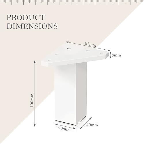 Kukicu ✮ Möbelfüße Weiß ✮ Beine für Möbel - 4er Set - Höhe: 100mm - Vierkant-Profil: 40 x 40 mm - Schrauben Inklusive ✮ - Cheap-Us