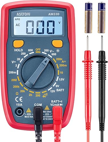 AstroAI Digital Multimeter mit Ohm Volt Ampere Spannung Tester Messung von AC/DC Spannung, DC Strom, Widerstand, Diode, Kontinuität Messinstrument mit Hintergrundbeleuchtung, Tiefrot - Cheap-Us